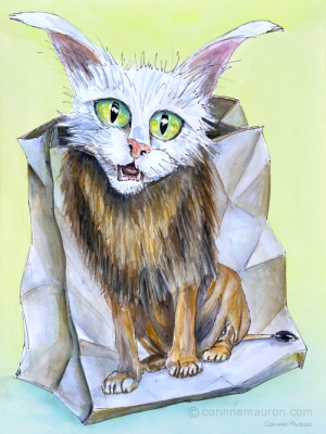 Chat dans un sac imprimé motif lion